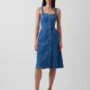 Midi-kjole i denim med knapper foran
