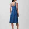 Midi-kjole i denim med knapper foran