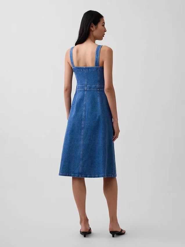 Midi-kjole i denim med knapper foran