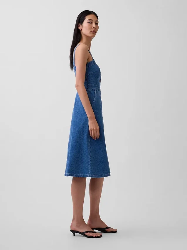 Midi-kjole i denim med knapper foran