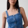 Midi-kjole i denim med knapper foran