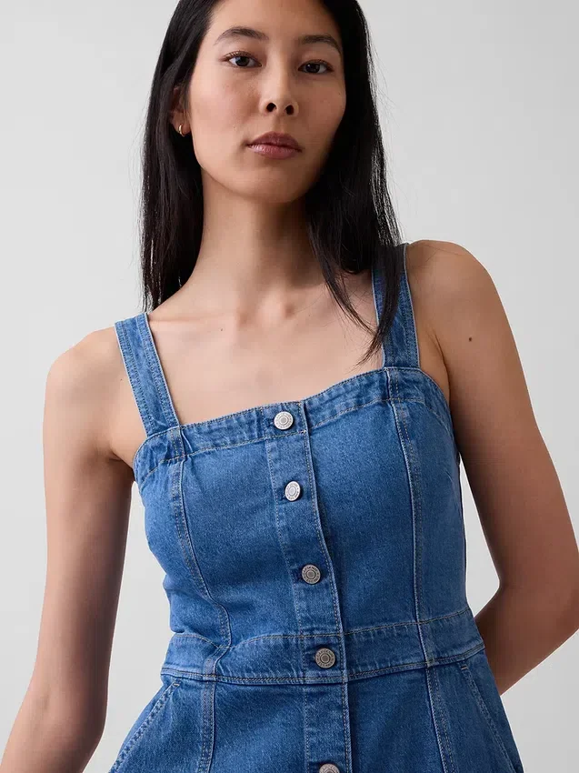 Midi-kjole i denim med knapper foran
