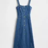 Midi-kjole i denim med knapper foran
