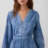 Midi-kjole i denim med lappet midje