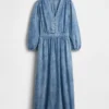 Midi-kjole i denim med lappet midje