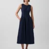 Midi-kjole i denim med lav midje