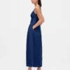 Midi-kjole i denim med lav midje og korsett