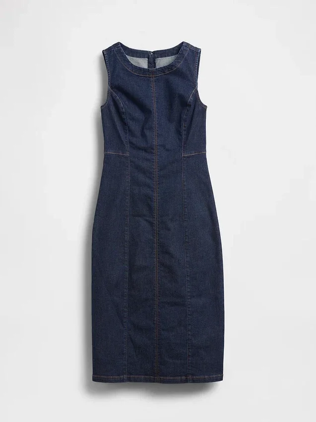 Midi-kjole i denim med tettsittende passform