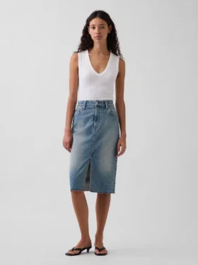 Midi-pencilskjørt i denim med høy midje