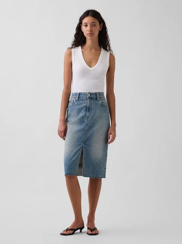 Midi-pencilskjørt i denim med høy midje