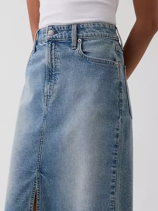 Midi-pencilskjørt i denim med høy midje