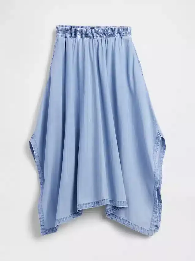 Midi-skjørt i denim med håndklekant