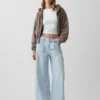 Midt høye, ultramyke, plisserte baggy-Jeans