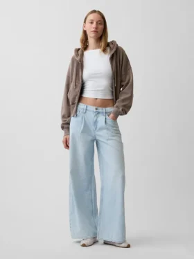 Midt høye, ultramyke, plisserte baggy-Jeans