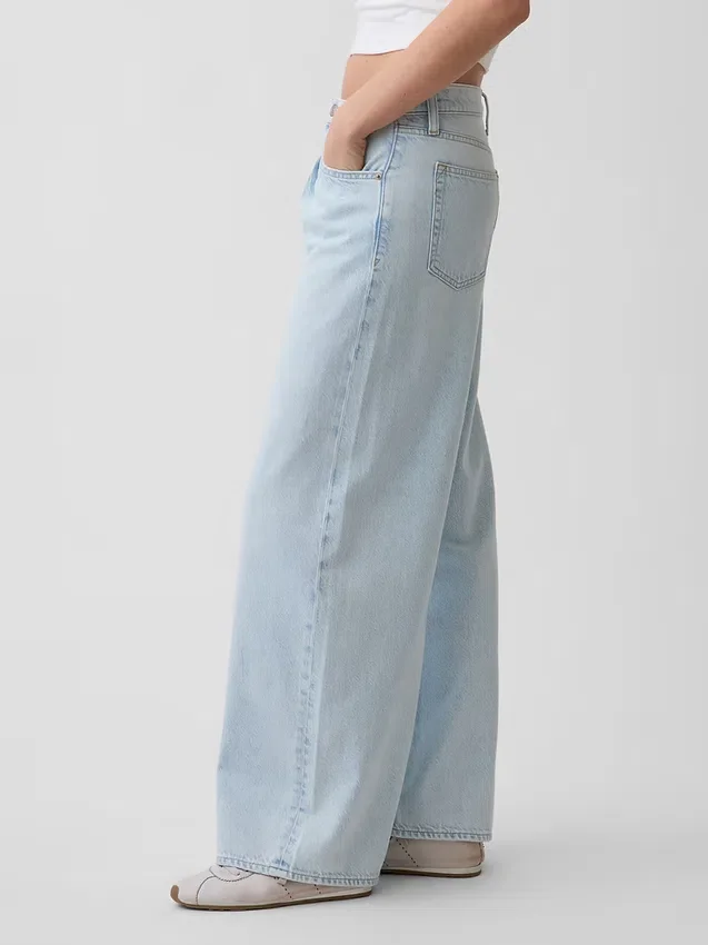 Midt høye, ultramyke, plisserte baggy-Jeans
