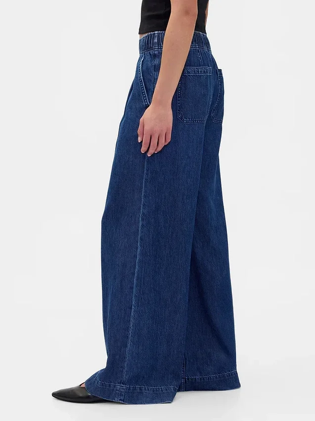 Midt høye, ultramyke, plisserte baggy-Jeans