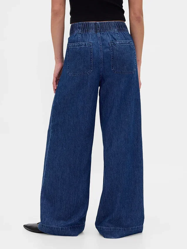 Midt høye, ultramyke, plisserte baggy-Jeans
