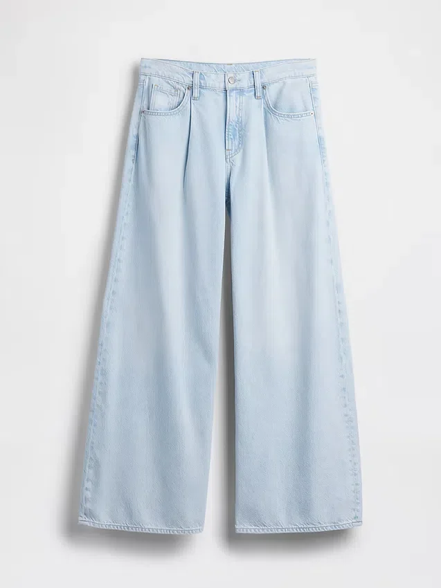 Midt høye, ultramyke, plisserte baggy-Jeans