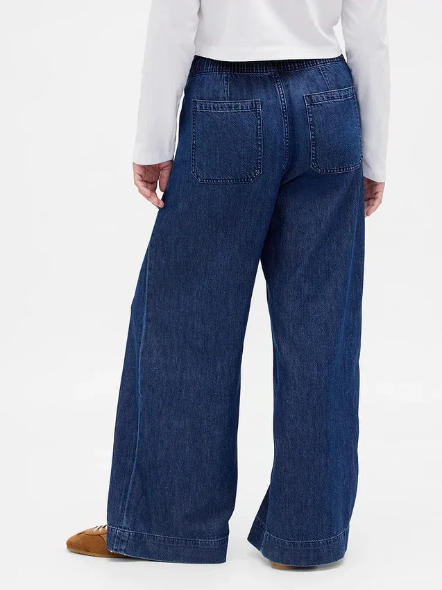 Midt høye, ultramyke, plisserte baggy-Jeans