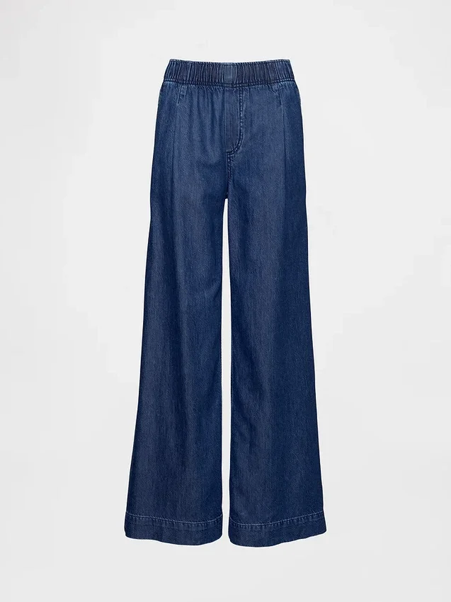 Midt høye, ultramyke, plisserte baggy-Jeans