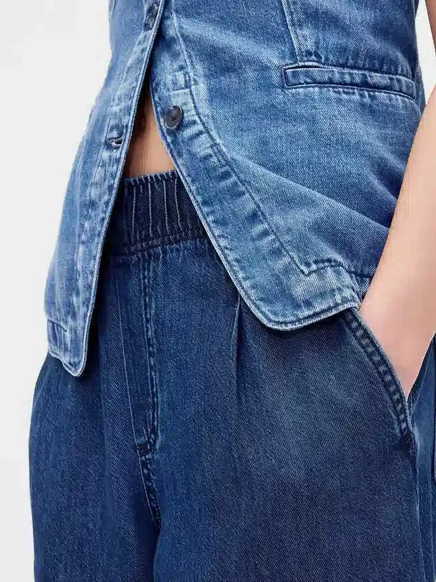 Midt høye, ultramyke, plisserte baggy-Jeans