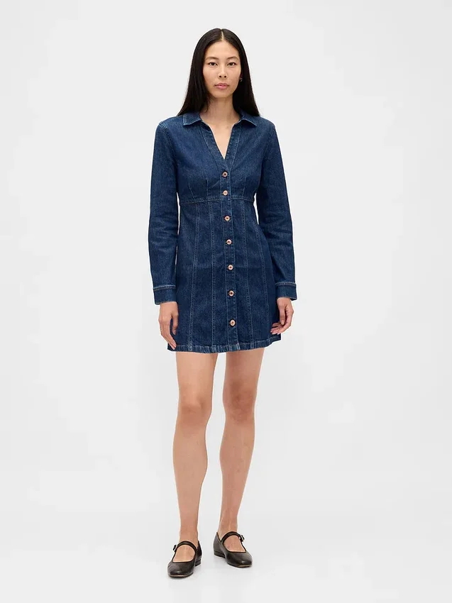 Mini-kjole i plissert denim