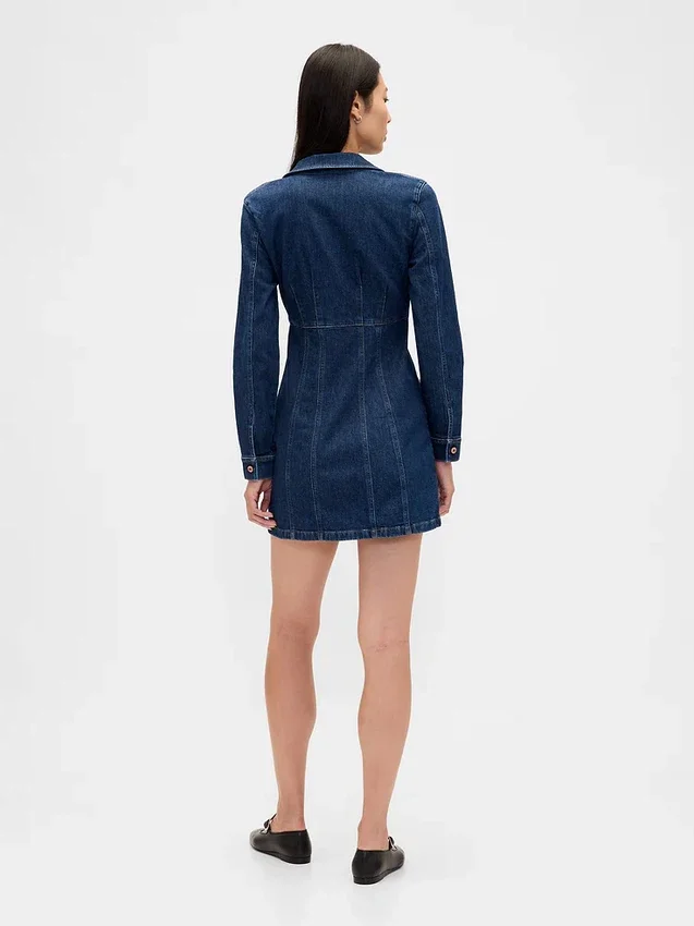 Mini-kjole i plissert denim
