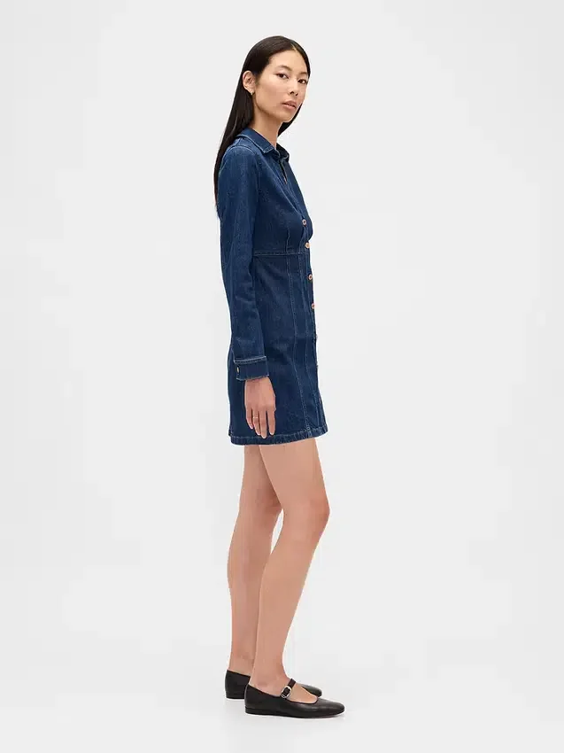 Mini-kjole i plissert denim