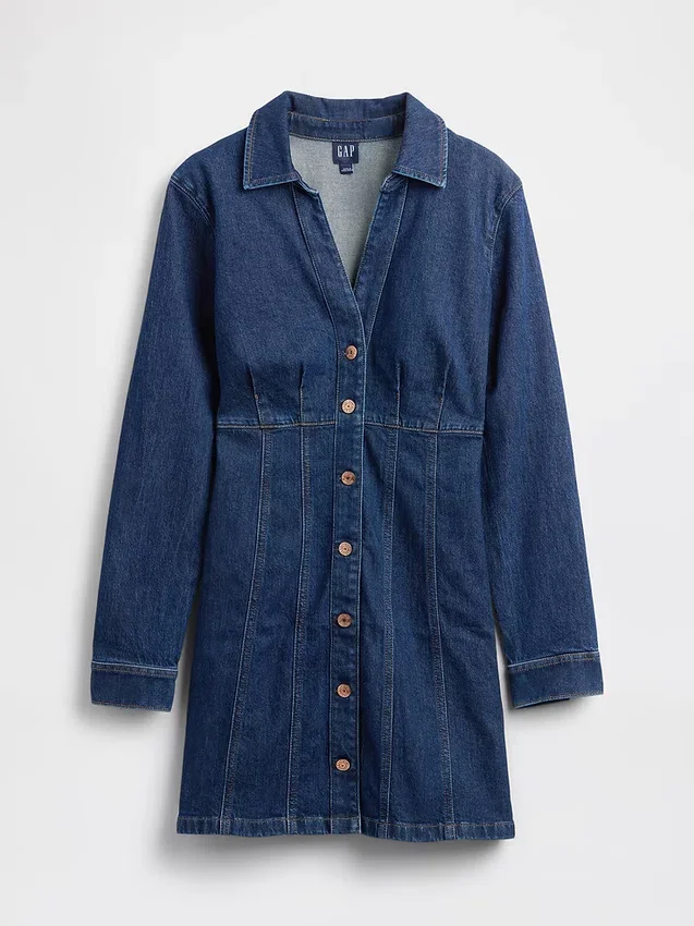 Mini-kjole i plissert denim