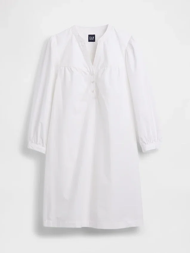 Mini-kjole i poplin med Henley-hals