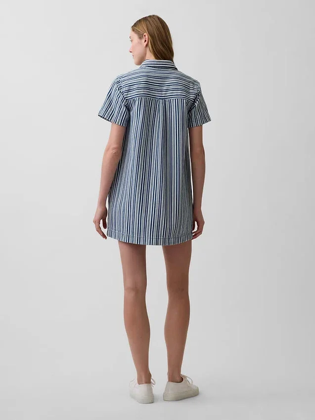 Mini-popoverkjole i denim med striper