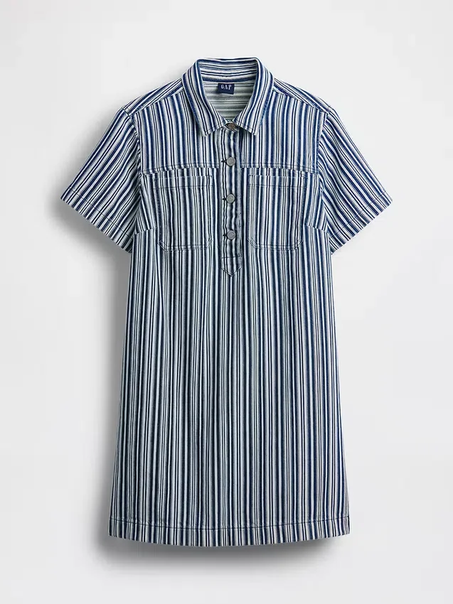 Mini-popoverkjole i denim med striper