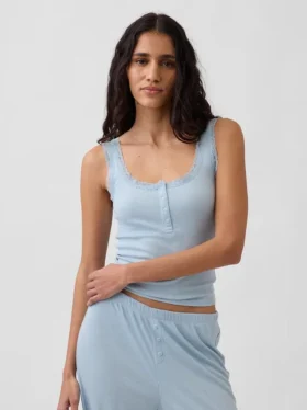Mini Rib Lace Henley-pyjamas-tanktop
