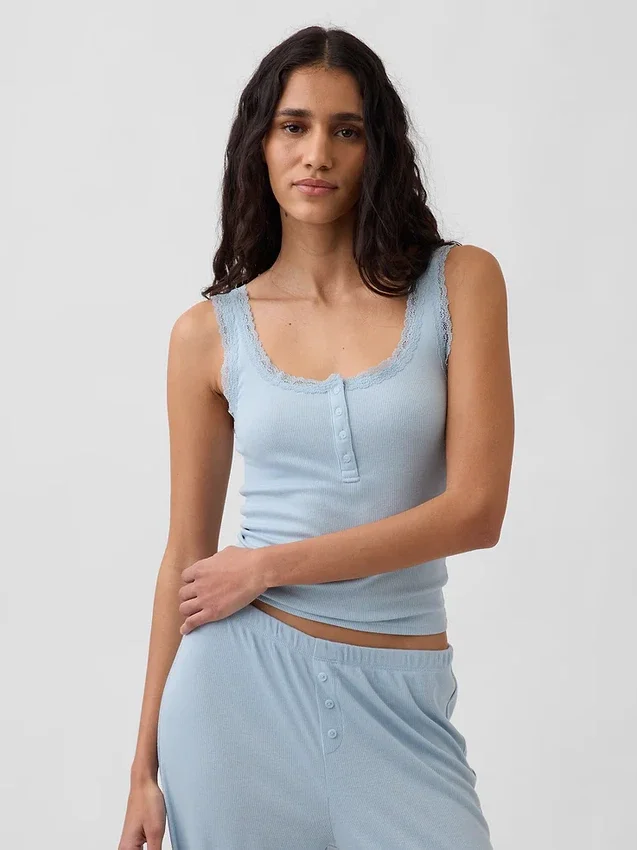 Mini Rib Lace Henley-pyjamas-tanktop