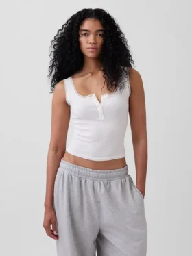 Mini Rib Lace Henley-pyjamas-tanktop