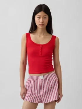 Mini Rib Lace Henley-pyjamas-tanktop