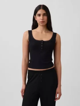 Mini Rib Lace Henley-pyjamas-tanktop