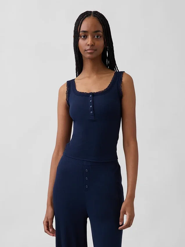 Mini Rib Lace Henley-pyjamas-tanktop
