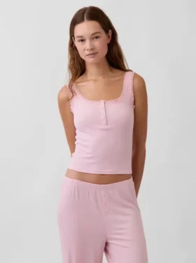 Mini Rib Lace Henley-pyjamas-tanktop