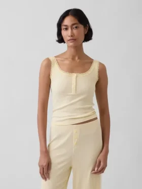 Mini Rib Lace Henley-pyjamas-tanktop