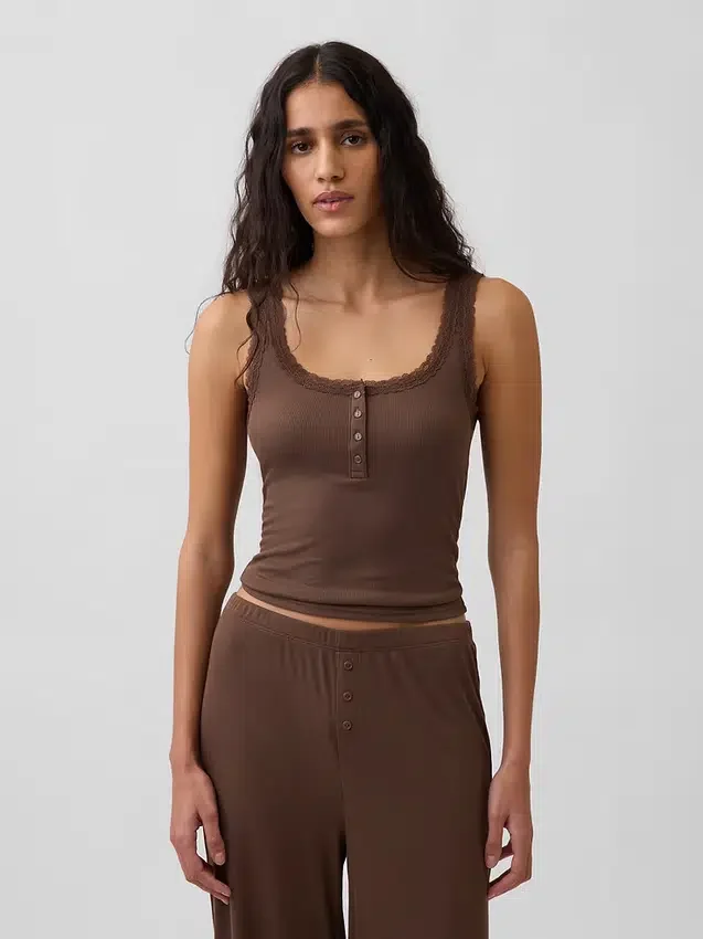 Mini Rib Lace Henley-pyjamas-tanktop