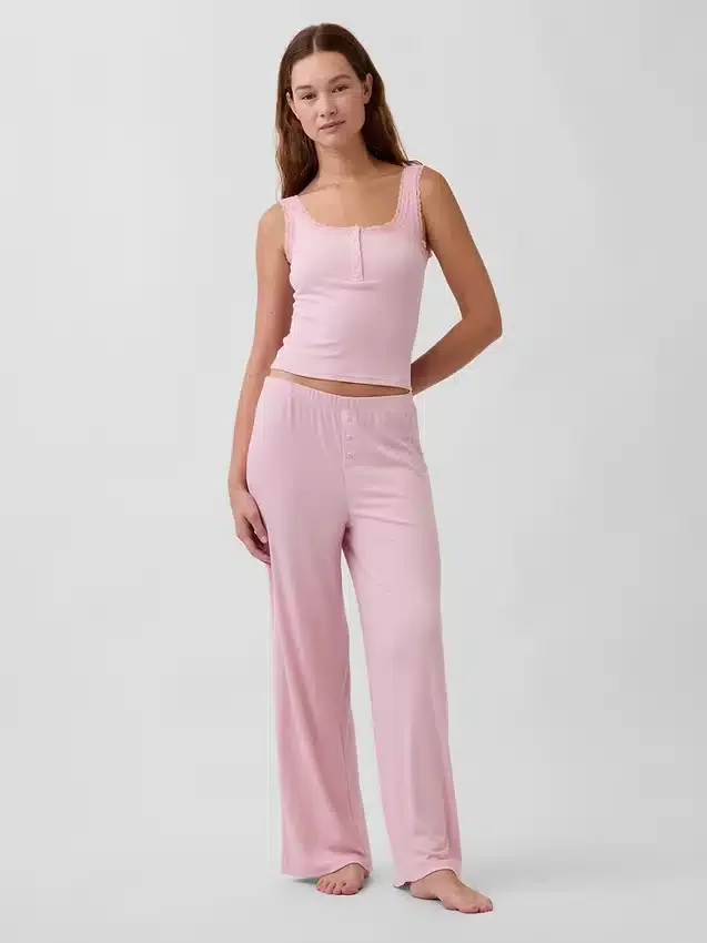 Mini Rib Lace Henley-pyjamas-tanktop