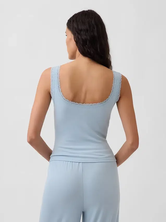 Mini Rib Lace Henley-pyjamas-tanktop