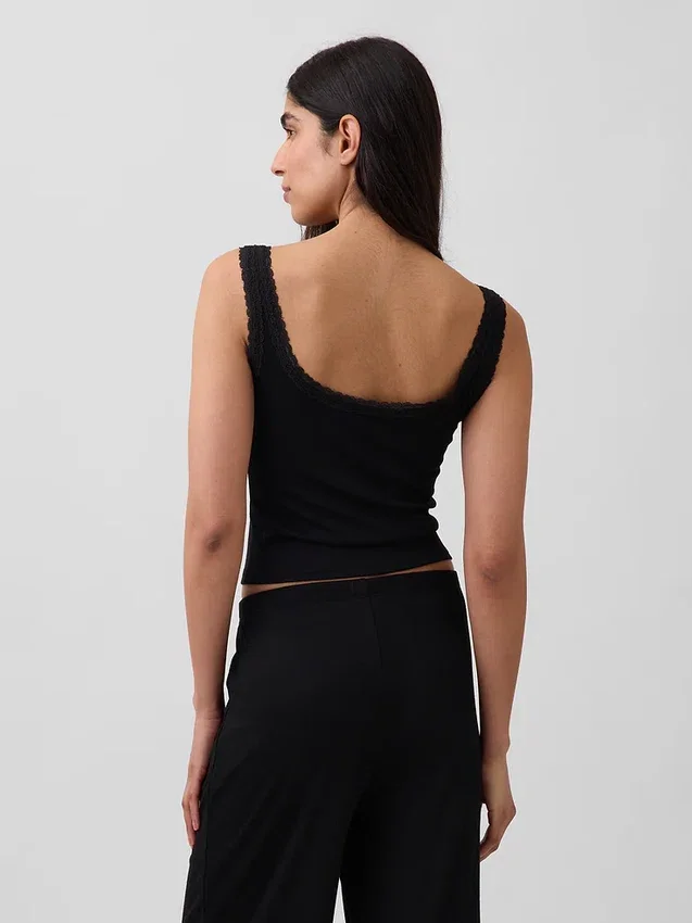Mini Rib Lace Henley-pyjamas-tanktop
