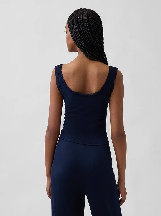 Mini Rib Lace Henley-pyjamas-tanktop
