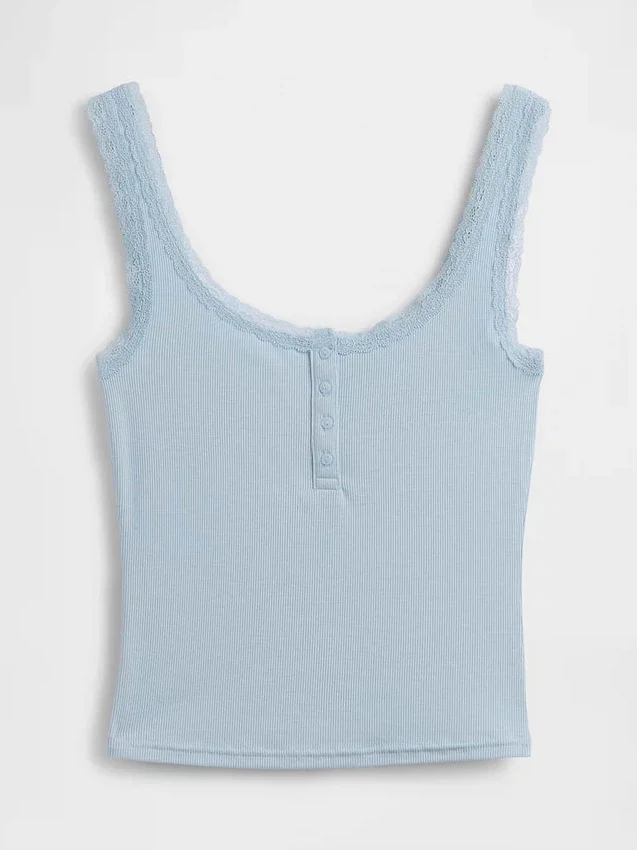 Mini Rib Lace Henley-pyjamas-tanktop