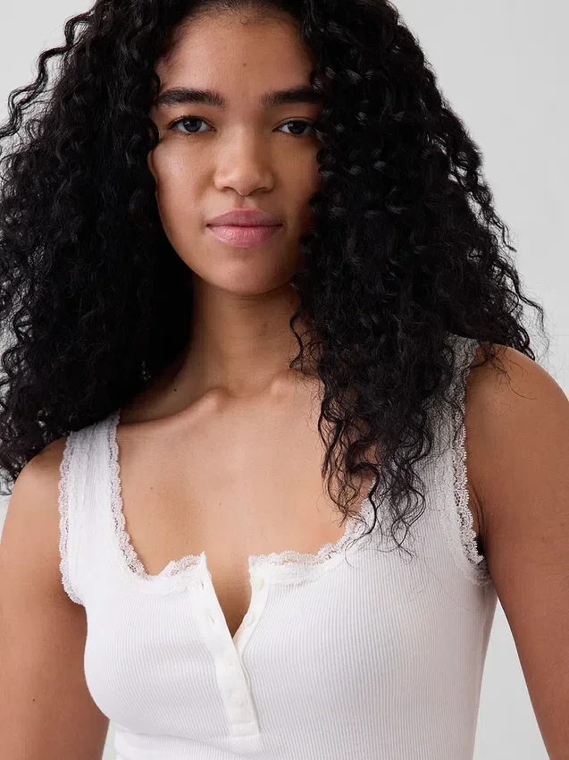 Mini Rib Lace Henley-pyjamas-tanktop