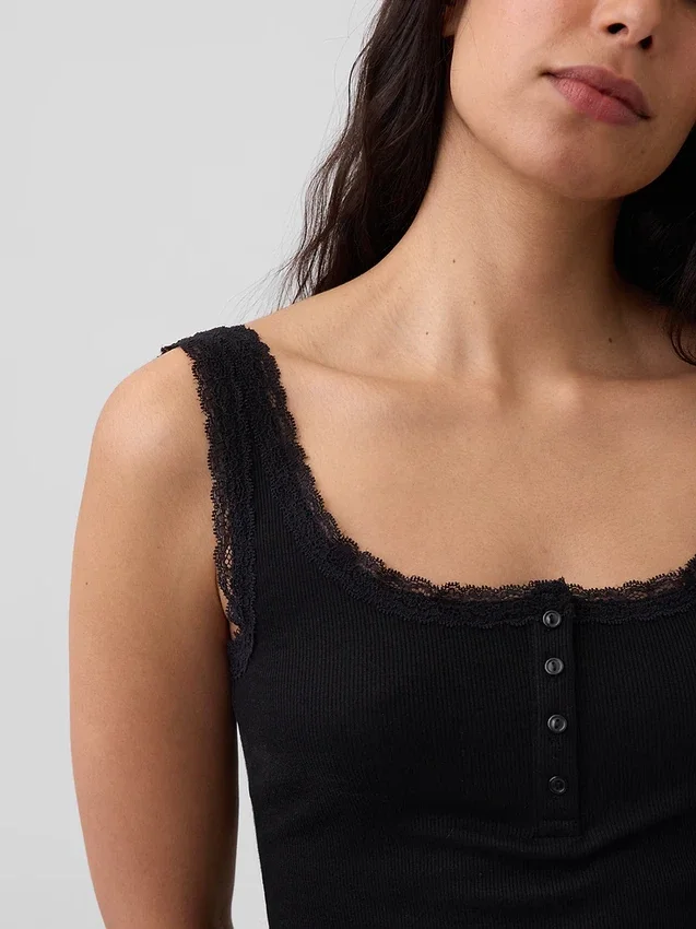 Mini Rib Lace Henley-pyjamas-tanktop