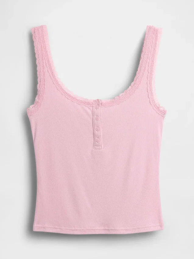 Mini Rib Lace Henley-pyjamas-tanktop