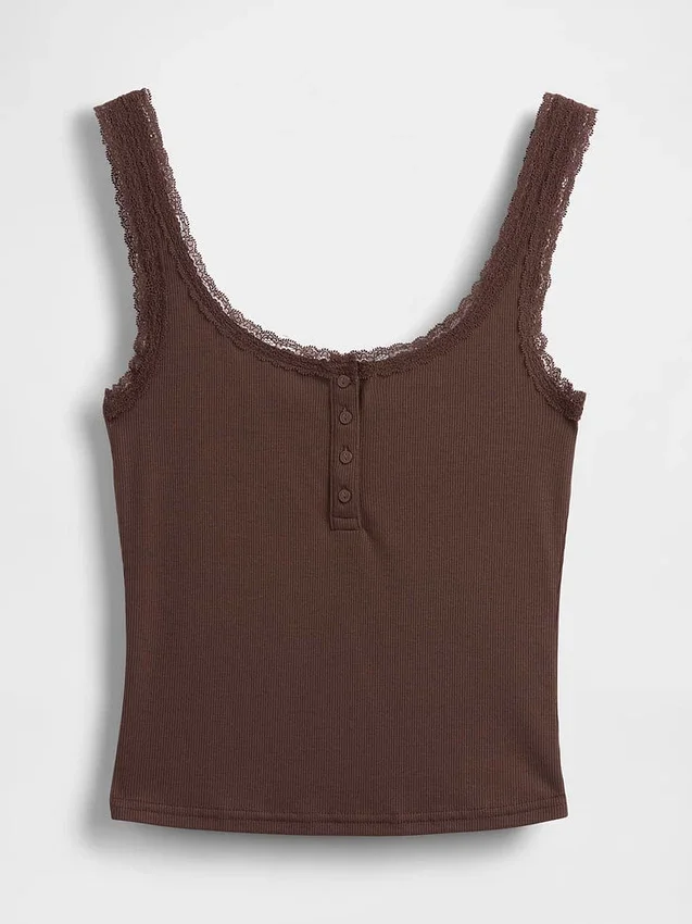 Mini Rib Lace Henley-pyjamas-tanktop